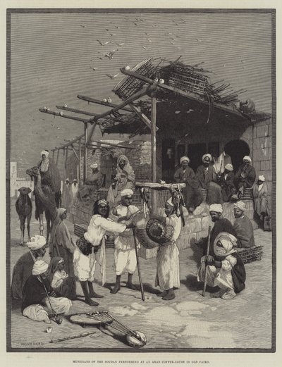 Músicos del Sudán actuando en una Casa de Café Árabe en El Cairo Viejo de Charles Auguste Loye